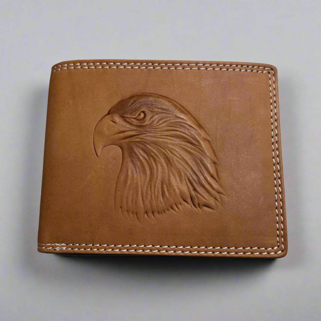 Men’s Cow Leather Eagle Embossed Bifold Wallet 