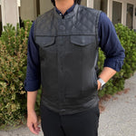 Chaleco de club de motociclistas para hombre de cuero genuino de vacaEX-STOCK Canada 