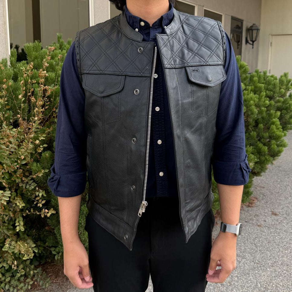 Chaleco de club de motociclistas para hombre de cuero genuino de vacaEX-STOCK Canada 