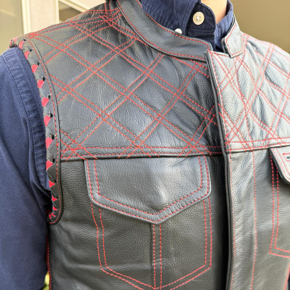 Chaleco de club de motociclistas para hombre de cuero genuino de vacaEX-STOCK Canada 