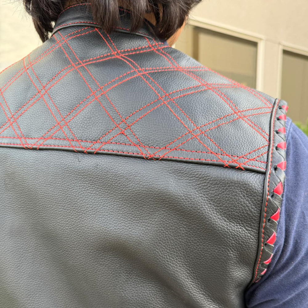 Chaleco de club de motociclistas para hombre de cuero genuino de vacaEX-STOCK Canada 