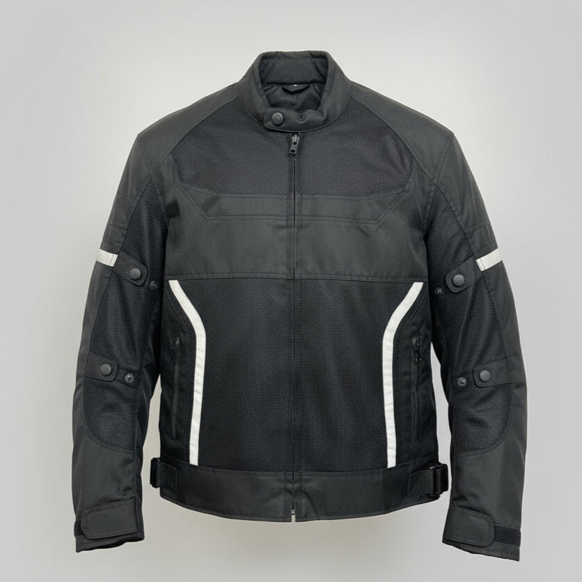 Herren-Textil-Motorradjacke. Schutzausrüstung, reflektierende Streifen & mehrere TaschenEX-STOCK Canada 