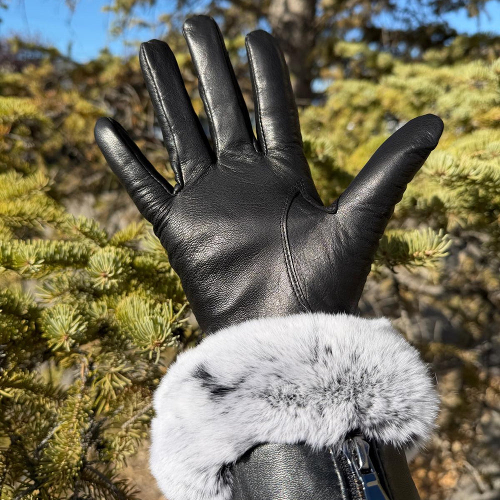 Guantes de cuero de cordero para mujer con ribete de piel de conejoEX-STOCK Canada 
