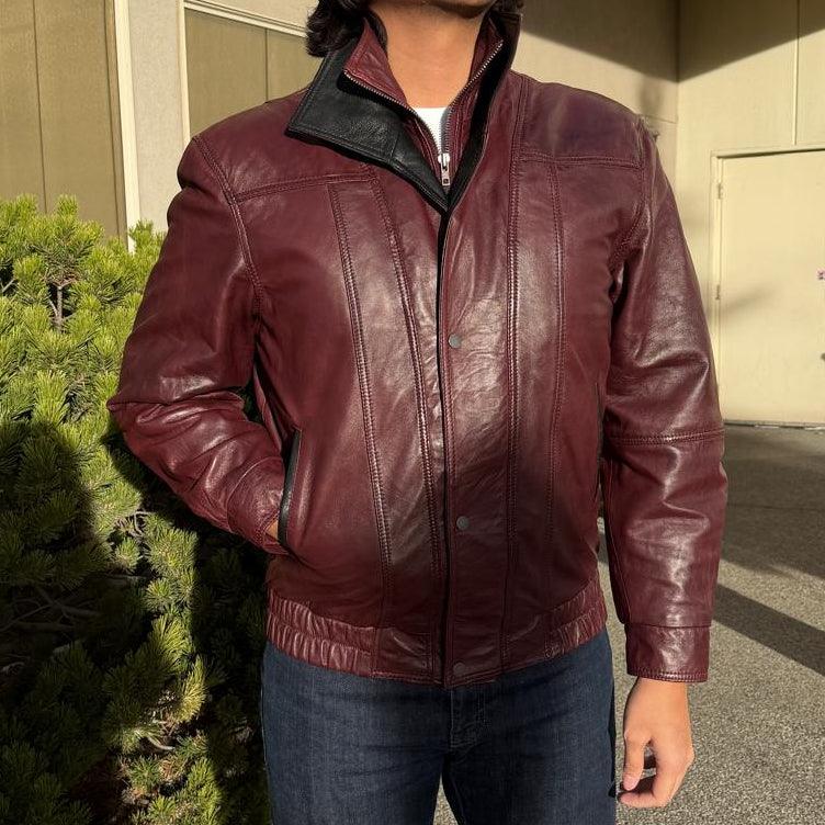 BOL Men's Double Collar Leather Bomber Jacket 