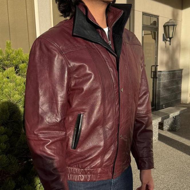 BOL Men's Double Collar Leather Bomber Jacket 