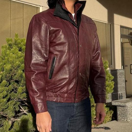 BOL Men's Double Collar Leather Bomber Jacket 