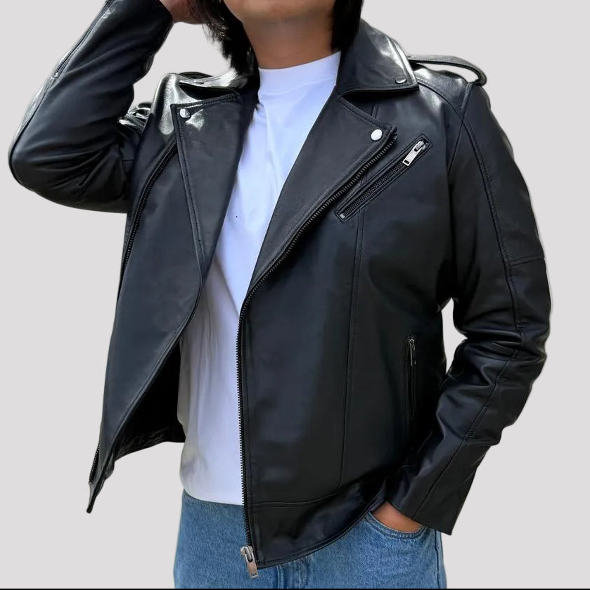 Men's Soft Lamb Leather Biker-Look Jacket 