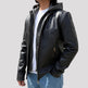Men's Lamb Leather Hoodie Jacket with Detachable Hood 