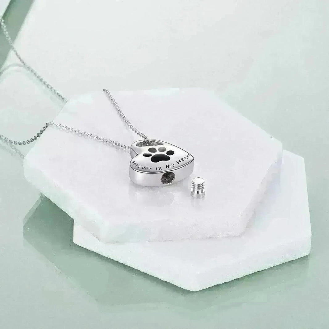 White Gold Plated Sterling 925 Silver Pet Paw Urn Necklace - EX-STOCK CANADA