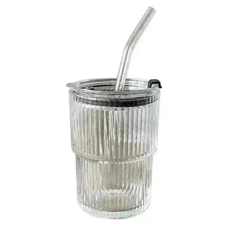 Wind Stripe Coffee Mug With Straw With Lid Glass Handy Mug - EX-STOCK CANADA