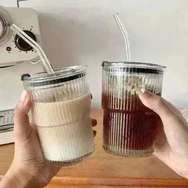 Wind Stripe Coffee Mug With Straw With Lid Glass Handy Mug - EX-STOCK CANADA