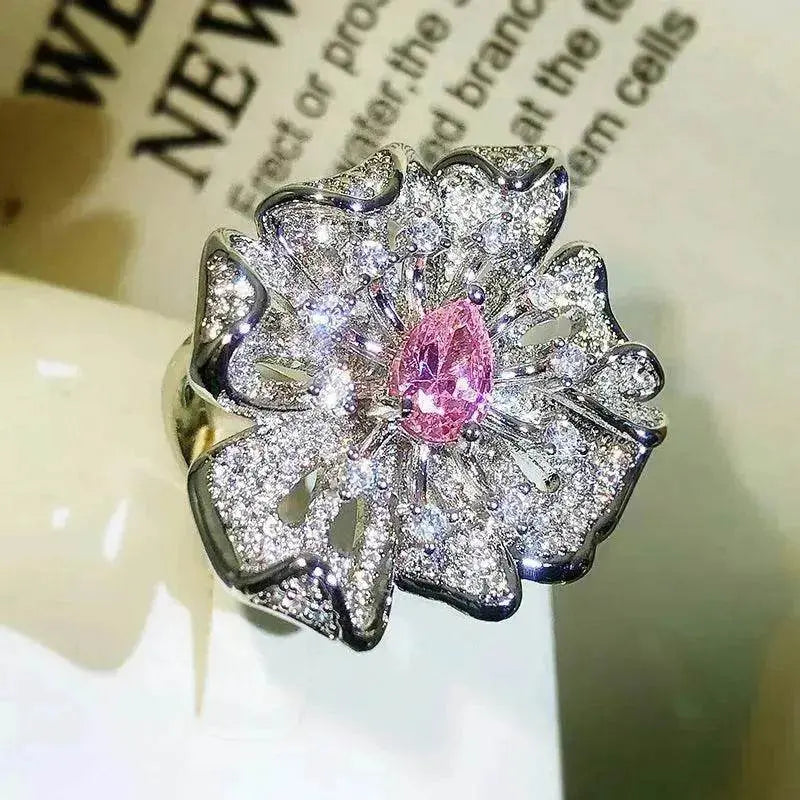 Women Diamond Flower Fashion Ring Female Opening - EX-STOCK Canada