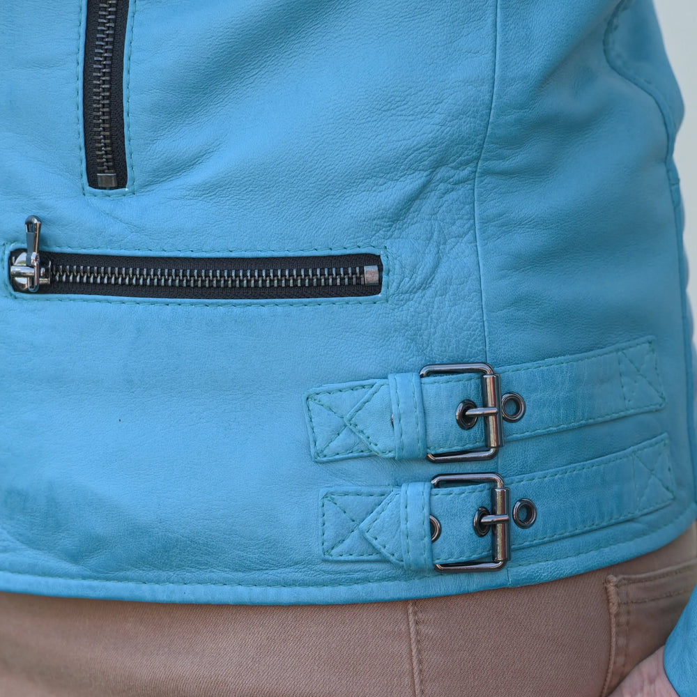 Chaqueta de cuero de oveja estilo motera para mujerEX-STOCK Canada 