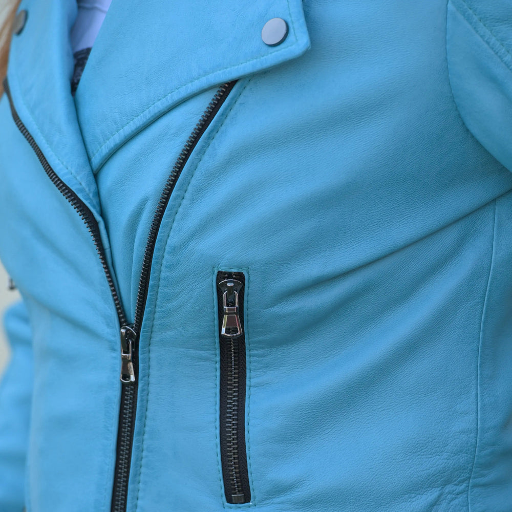 Chaqueta de cuero de oveja estilo motera para mujerEX-STOCK Canada 