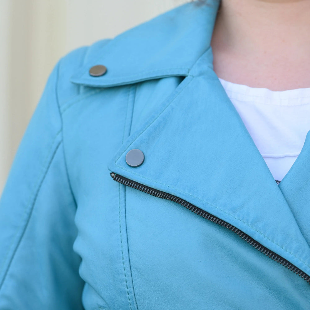 Chaqueta de cuero de oveja estilo motera para mujerEX-STOCK Canada 
