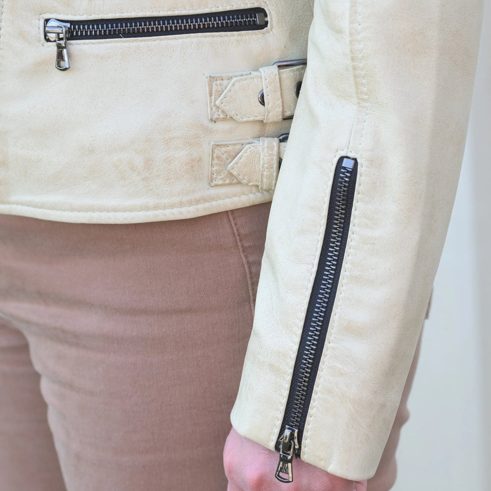 Chaqueta de cuero de oveja estilo motera para mujerEX-STOCK Canada 