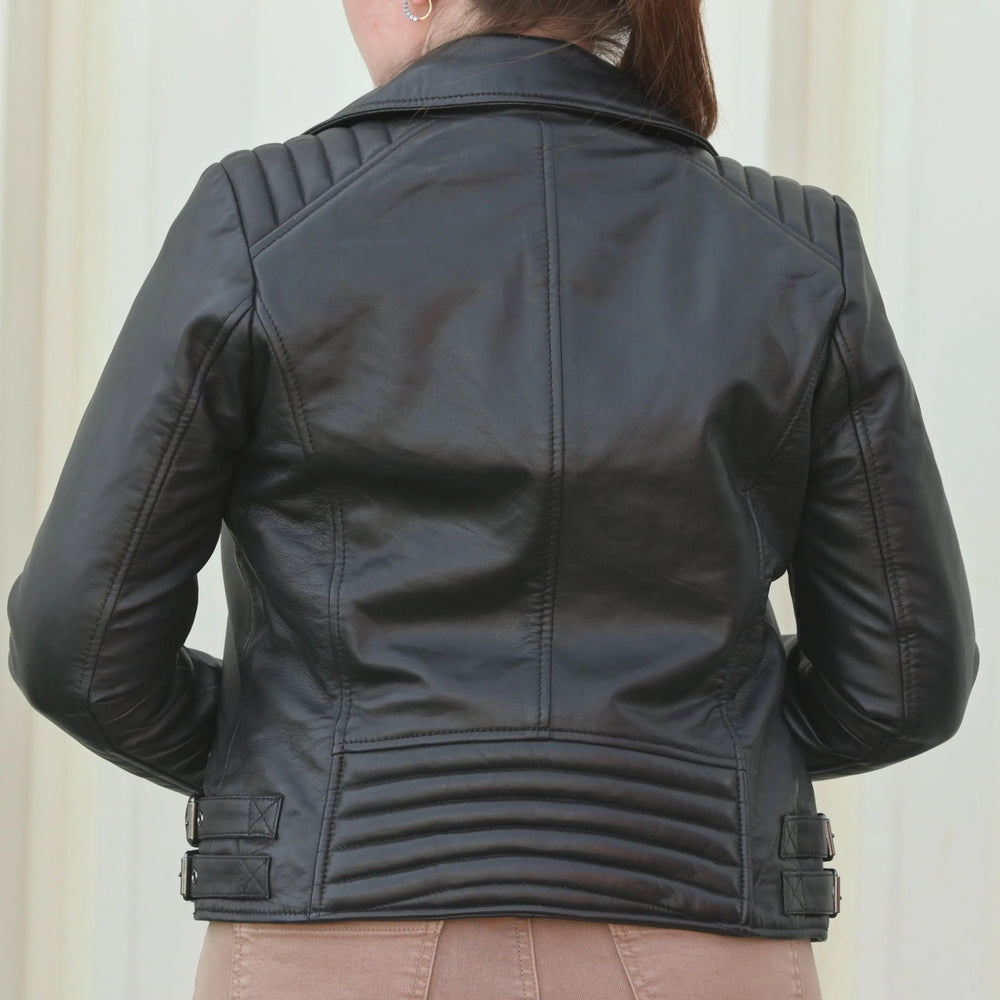 Chaqueta de cuero de oveja estilo motera para mujerEX-STOCK Canada 