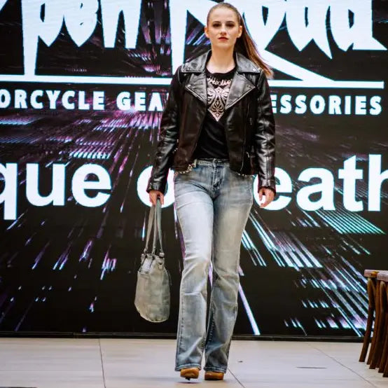 Chaqueta de cuero de oveja estilo motera para mujerEX-STOCK Canada 