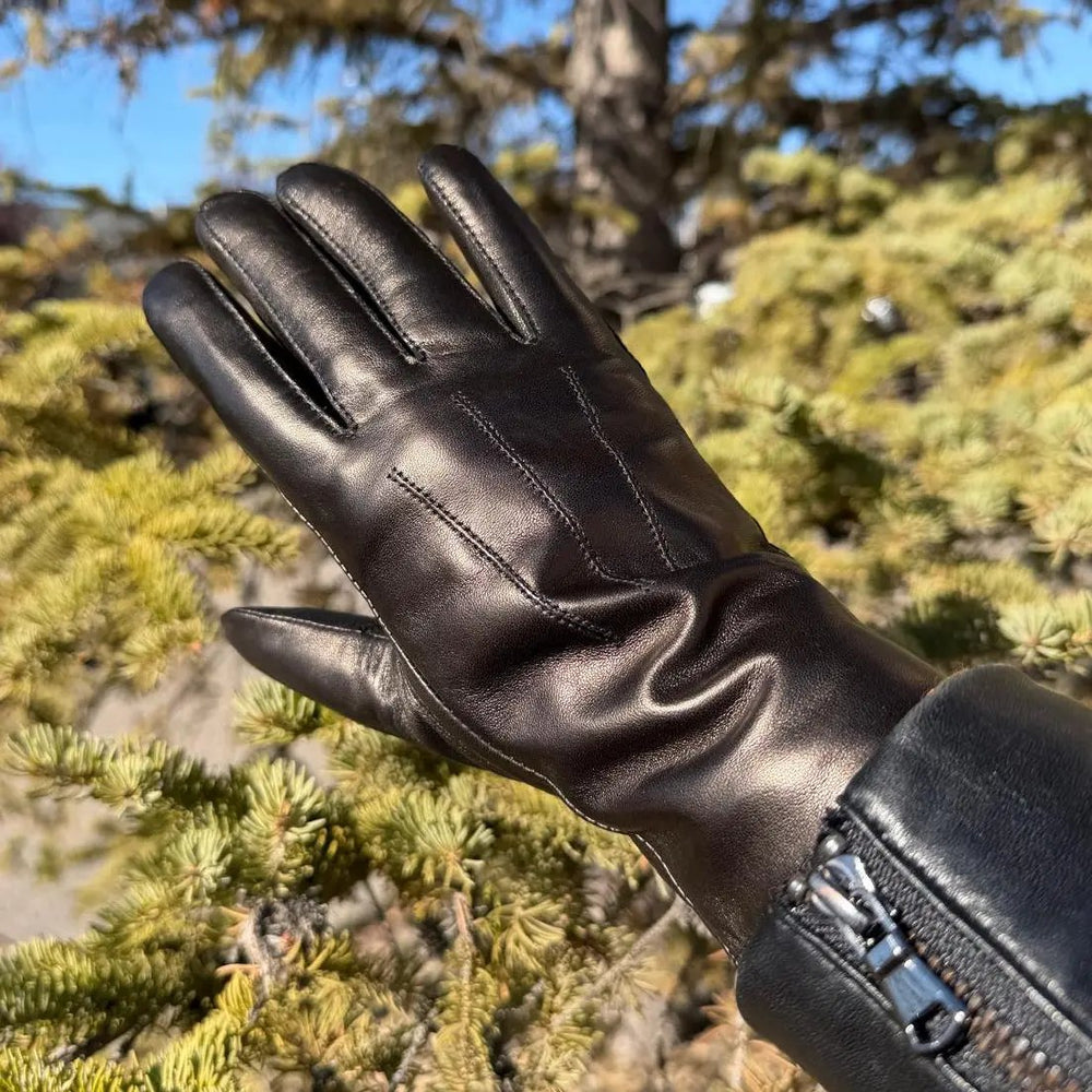 Guantes de cuero de cordero teñido para mujer con elegante ribete de piel de conejoEX-STOCK Canada 