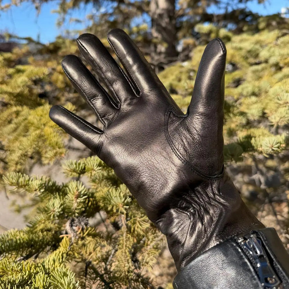 Guantes de cuero de cordero teñido para mujer con elegante ribete de piel de conejoEX-STOCK Canada 