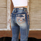 جينز نسائي مطرز بخصر متوسط وقصة أرجل مريحةEX-STOCK Canada 