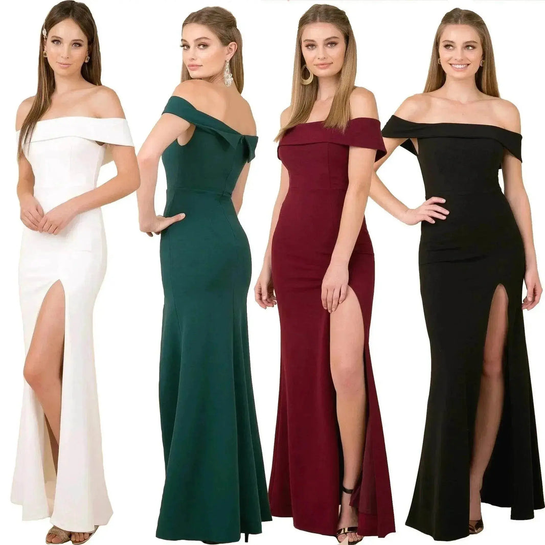 Women's Fashion Elegant Boat-neck formal slit bodycon Evening Gown Dress. - EX-STOCK Canada