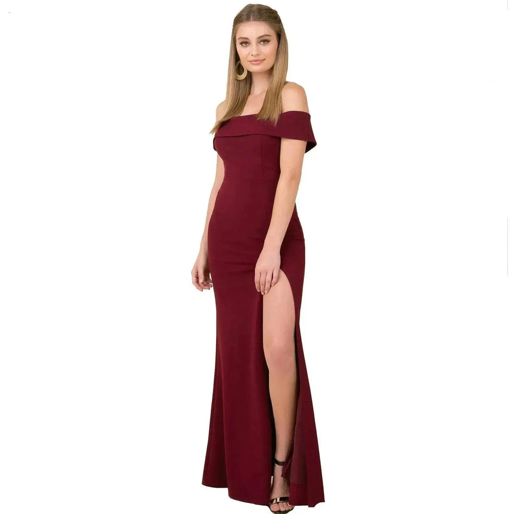 Women's Fashion Elegant Boat-neck formal slit bodycon Evening Gown Dress. - EX-STOCK Canada