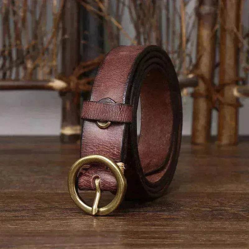 Women's Fashion Leather Jeans Belt With Brass Buckle - EX-STOCK Canada