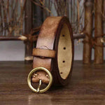 Women's Fashion Leather Jeans Belt With Brass Buckle - EX-STOCK Canada