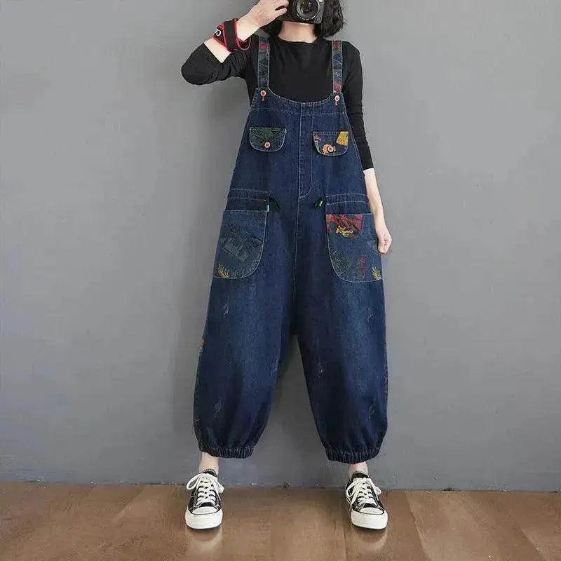 Women's Fashion Plus Size Age Reduction Print Suspender Jeans - EX-STOCK Canada