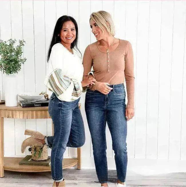 Women's Fashionable Simple High-grinding Elastic Plus Size Jeans - EX-STOCK Canada