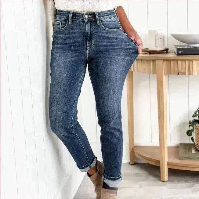 Women's Fashionable Simple High-grinding Elastic Plus Size Jeans - EX-STOCK Canada