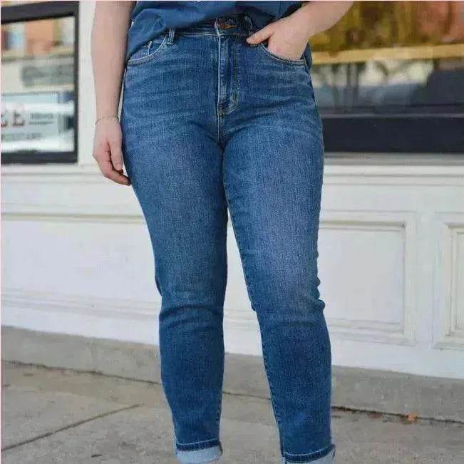 Women's Fashionable Simple High-grinding Elastic Plus Size Jeans - EX-STOCK Canada
