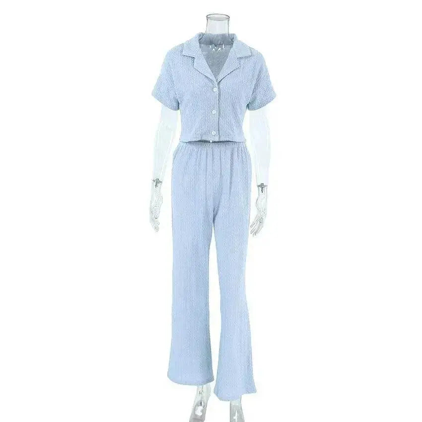 Women's Fashionable Simple Solid Color Short-sleeved Trousers Pajamas Two-piece Set - EX-STOCK Canada