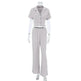 Women's Fashionable Simple Solid Color Short-sleeved Trousers Pajamas Two-piece Set - EX-STOCK Canada