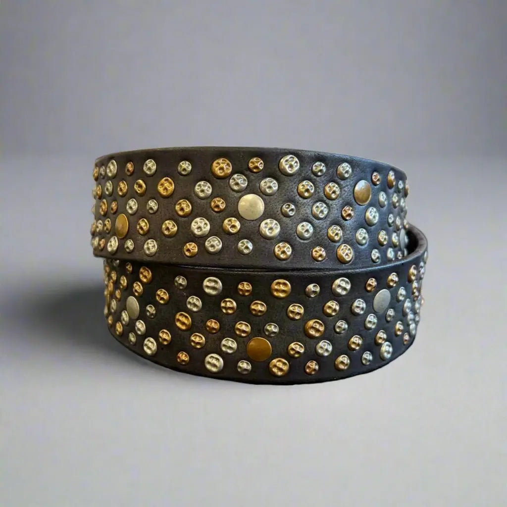 Women's Full Grain Leather Belt with Studs and Oval Buckle EX-STOCK Canada 