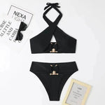 Women's High-Waist Briefs Swimsuit with Fashionable Split and Cross-Halterneck - EX-STOCK Canada