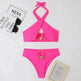 Women's High-Waist Briefs Swimsuit with Fashionable Split and Cross-Halterneck - EX-STOCK Canada