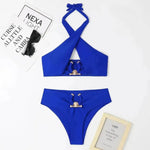 Women's High-Waist Briefs Swimsuit with Fashionable Split and Cross-Halterneck - EX-STOCK Canada