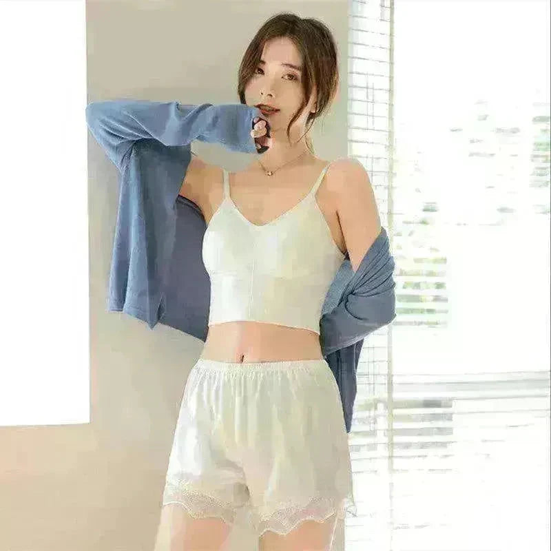 Women's Ice Silk Seamless Outer Wear Lace Loose Shorts - EX-STOCK CANADA