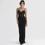 Women's Lace Jacquard Stitching Sheath Dress with V-Neck, Bare Chest and Suspenders Design - EX-STOCK Canada