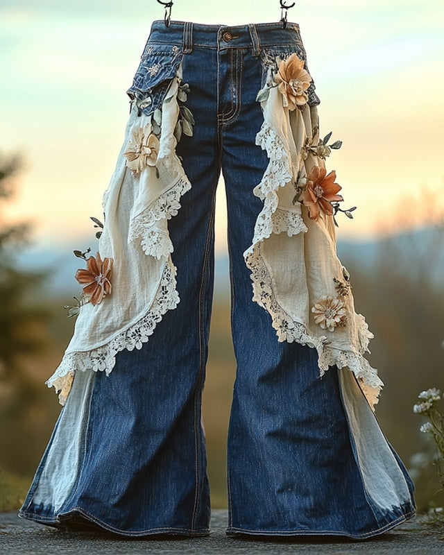 Women's Leisure Fashion Retro Print High-Waisted Pants, Comfortable Fake Jeans That Can Slim The Legs EX-STOCK Canada 