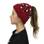 Women's Leopard Jacquard Ponytail Knitted Woolen Hat - EX-STOCK Canada