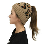 Women's Leopard Jacquard Ponytail Knitted Woolen Hat - EX-STOCK Canada
