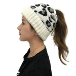 Women's Leopard Jacquard Ponytail Knitted Woolen Hat - EX-STOCK Canada