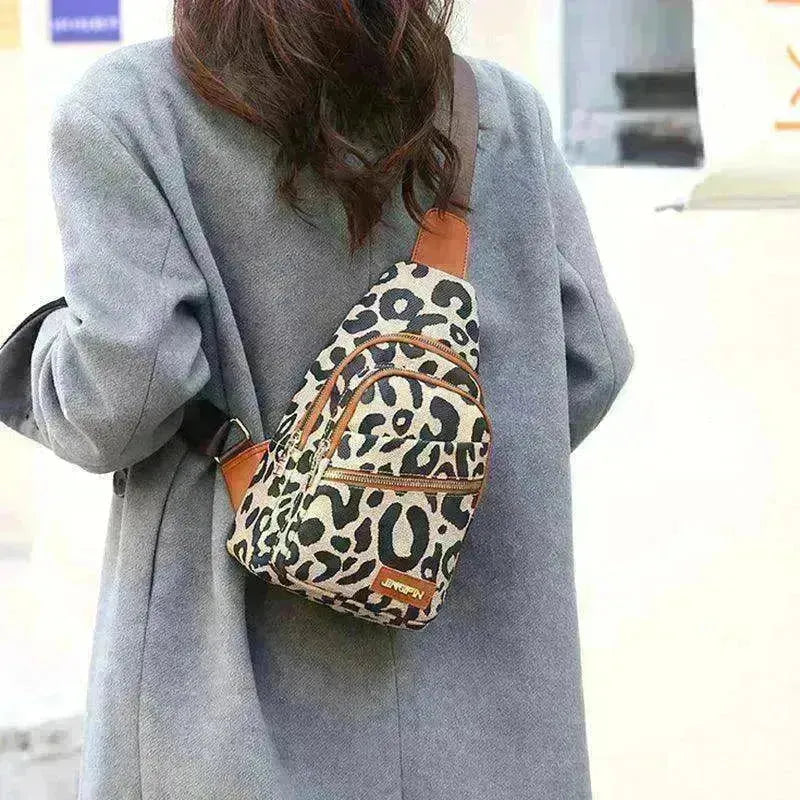 Women's Leopard Print Sling Chest Crossbody & Backpack Bag With Headphone Jack - EX-STOCK CANADA