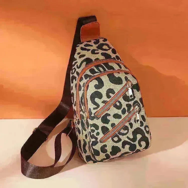 Women's Leopard Print Sling Chest Crossbody & Backpack Bag With Headphone Jack - EX-STOCK CANADA