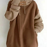 Women's Patchwork Color Loose Hooded Long-sleeve Zipper Sweater - EX-STOCK Canada