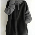 Women's Patchwork Color Loose Hooded Long-sleeve Zipper Sweater - EX-STOCK Canada