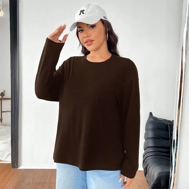 Women's Solid Color Loose Round Neck Top EX-STOCK Canada 